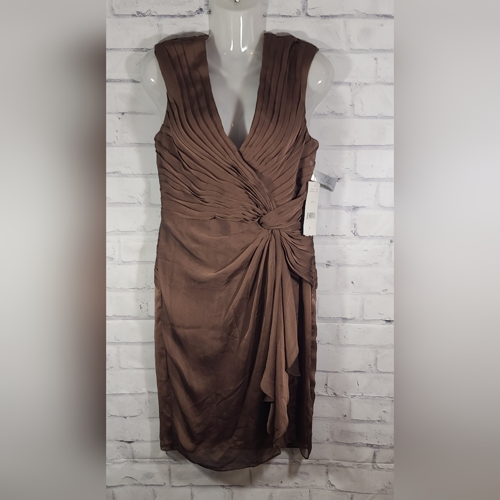 New Liliana Satin Mocha Midi Dress, Sz 8